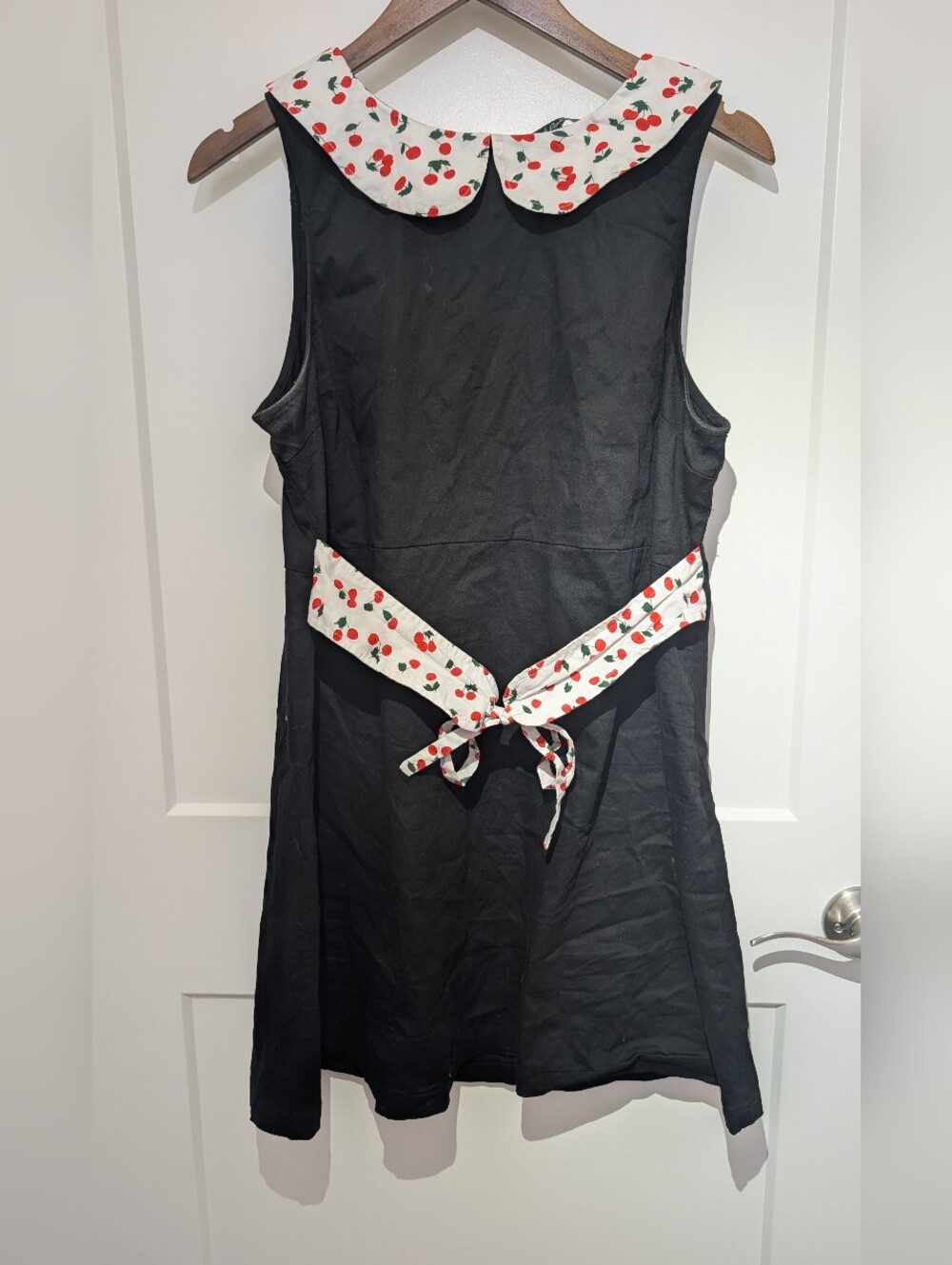 Smak Parlour Black Dress with Cherry Print Collar and Waist Tie